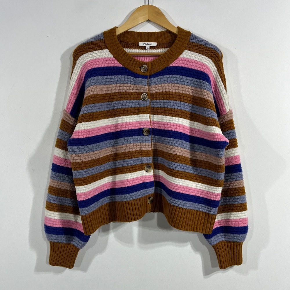 Madewell Granola Rainbow Striped Boho Button Front Cardigan Sweater Medium Y2K